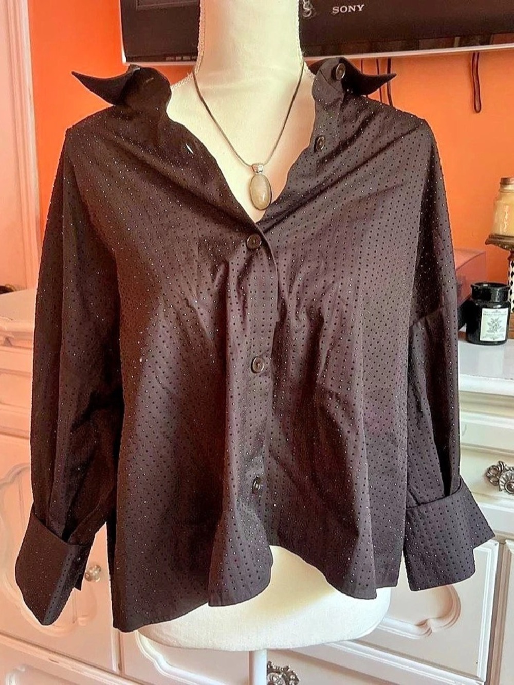 Madewell Perforated Button Front Jacket in Black XL NWT
